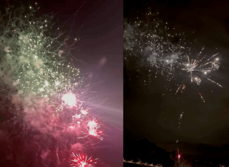 Feux d'artifices de nuit sur la mer de Toulon face à la Résidence du Cap brun près de Marseille