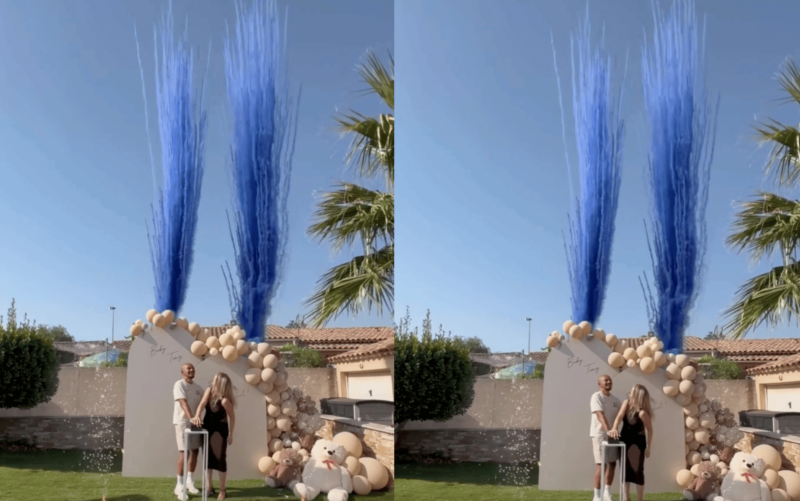 gender reveal avec buzzer et fusées de couleur à Vitrolles près de Marignane