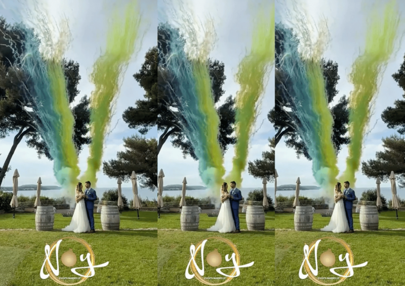 Fusées de couleurs pour mariage à Martigues à la Villa Khariessa près de Marseille