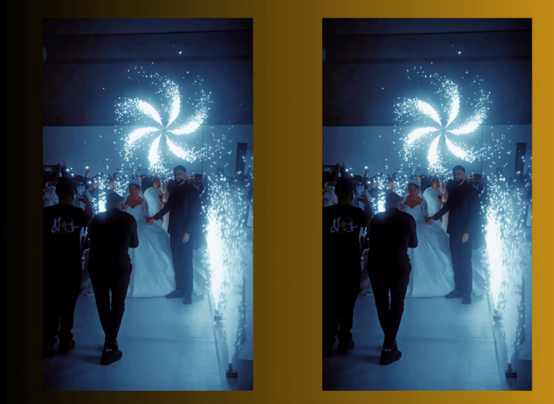 mariage gitan entrée des mariés avec étincelles et soleil tournant à Montpellier