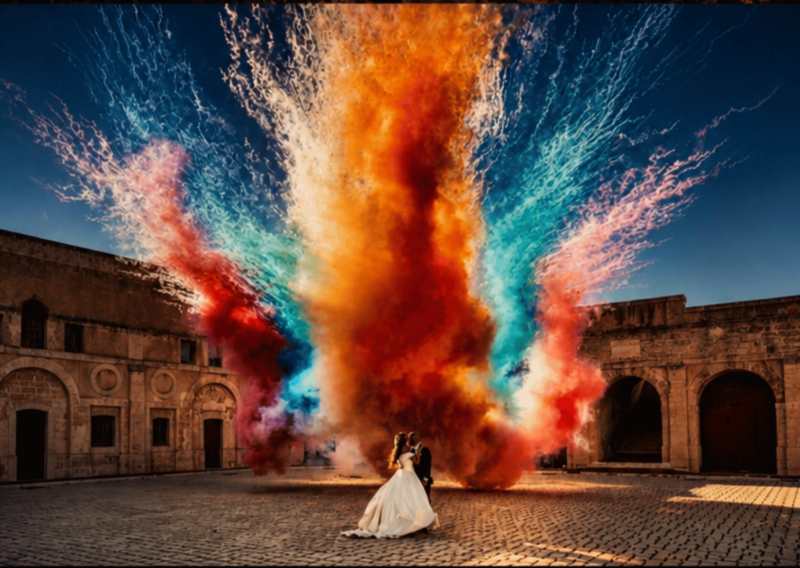 Feux d'artifice de jour pour mariage au Fort Ganteaume de Marseille