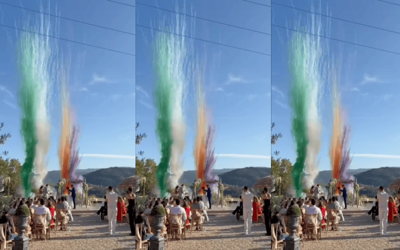 fusées de couleurs pour cérémonie de mariage près de Sisteron et Gap