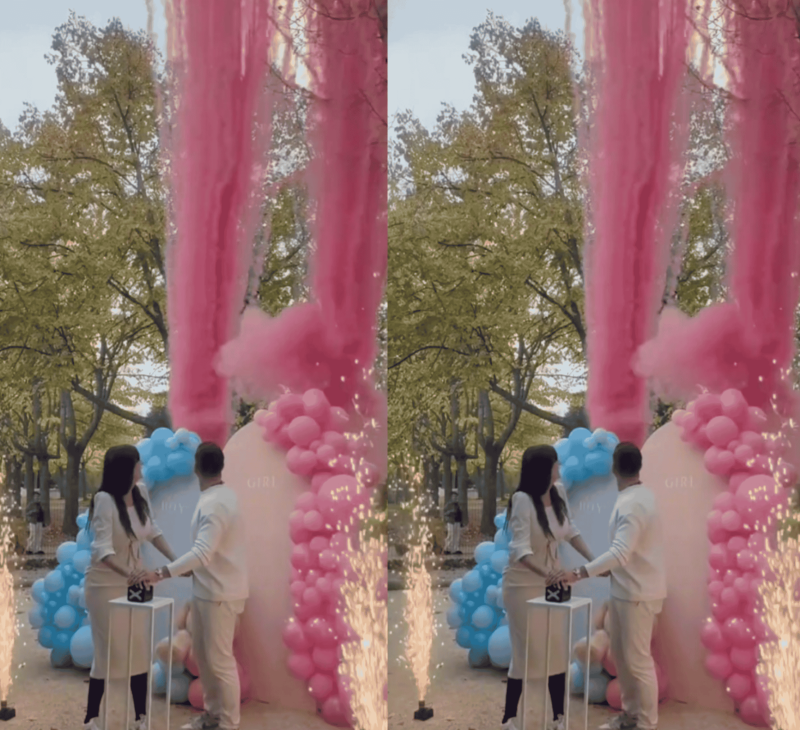 gender reveal avec buzzer et fusées de couleurs à Vitrolles près de Marignane