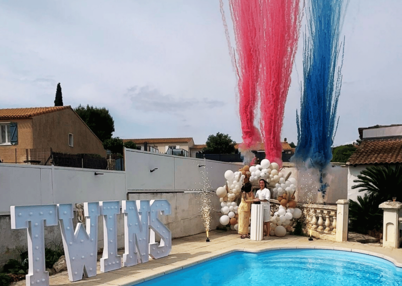 fusées de couleurs pour révélation de sexe de bébé avec buzzer à Lançon de Provence près de Marseille