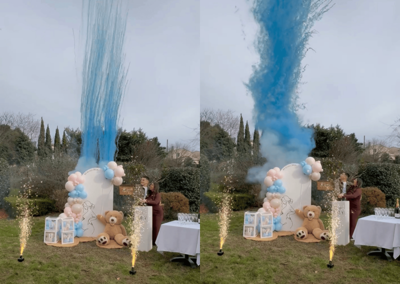 gender reveal avec buzzer et fusées de couleurs à Marseille
