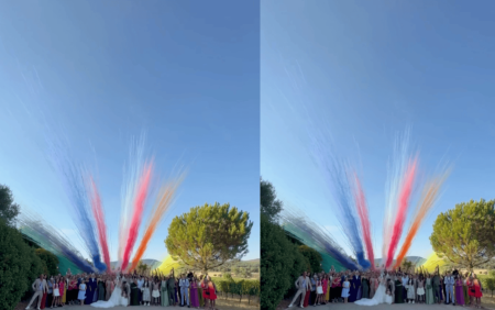 fusées de couleurs feux d'artifices de jour près d'Avignon 