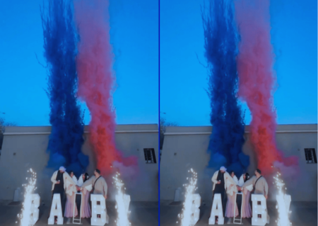 baby shower gender reveal avec feux d'artifices de couleurs à Marseille près de port de bouc