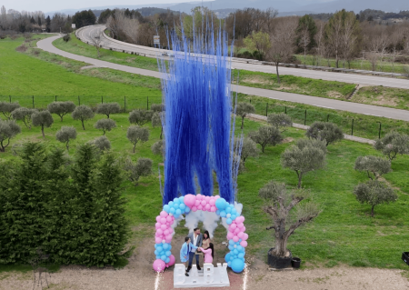 gender reveal avec feux d'artifices de couleurs à puy vert près de villevaure