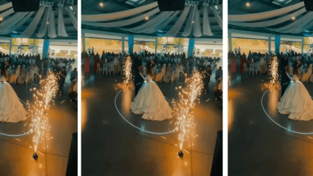 gâteau de mariage avec feux d'artifices intérieur à effets froids