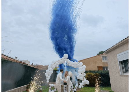 Gender reveal avec buzzer et canons de couleurs à Aubagne près de Marseille 